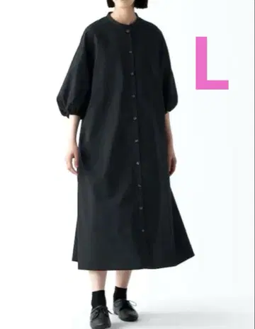 새상품급 무인양품 건조하기 쉬운 브로드 7부 소매 원피스 L