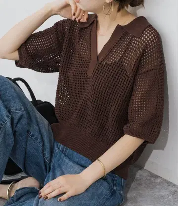 Spick & Span 메쉬 폴로 셔츠 하프 슬리브 니트