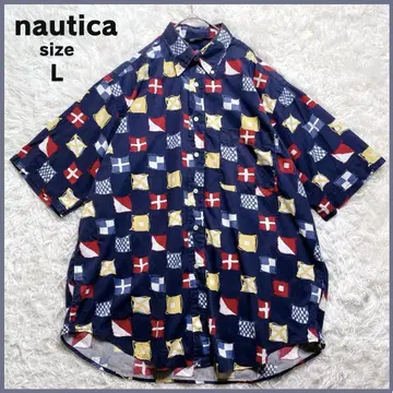 nautica 노티카 90S 플래그 패턴 셔츠 L 반팔 버튼 다운