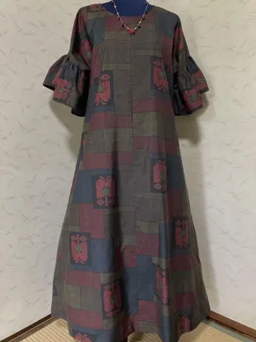 오시마 명주 기모노 리메이크 롱 원피스