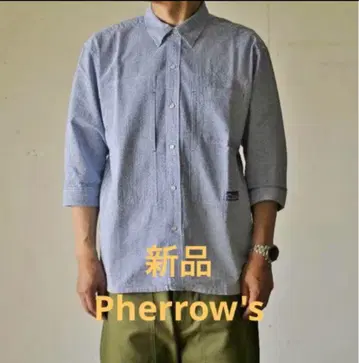 새상품 Pherrow's 시어서커 7부 소매 체크 셔츠 페로우즈 L