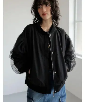 얇은 명주 그물 레이어드 볼륨 슬리브 블루종 리디