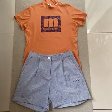 munsingwear 오렌지 피케 셔츠와 숏 팬츠 세트 2S