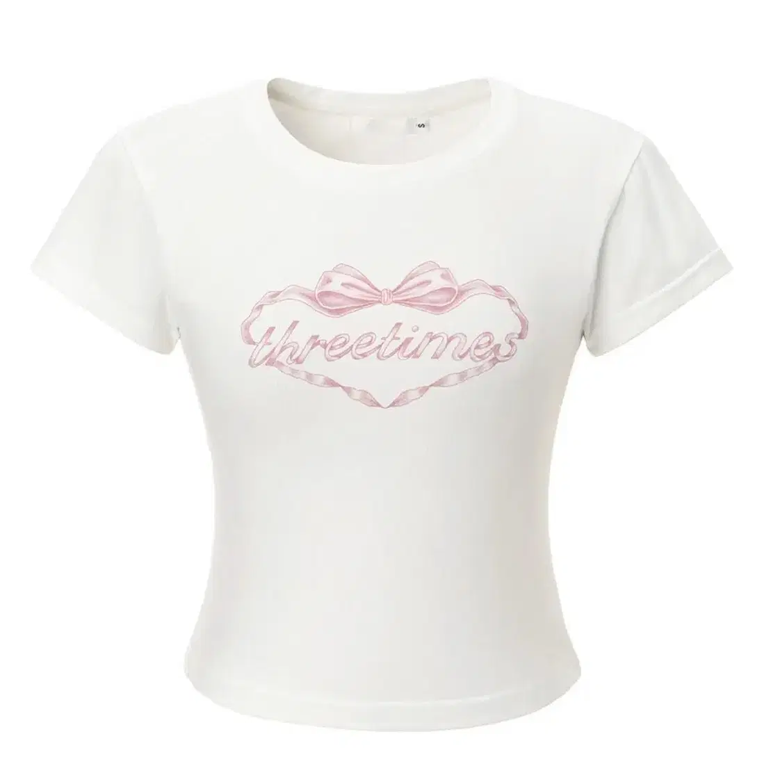 [threetimes]★Heart ribbon tee★クロップTシャツ★韓国人気 threetimes]☆Heart ribbon tee☆クロップTシャツ☆韓国人気