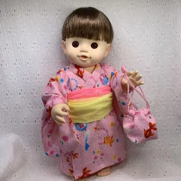 포포짱 사이즈 핑크색 금붕어 패턴 유카타 헤코 오비 복조리