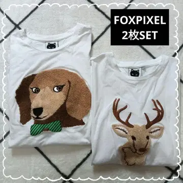 FOXPIXEL 폭스 픽셀 애니멀 티셔츠 화이트 2장 세트
