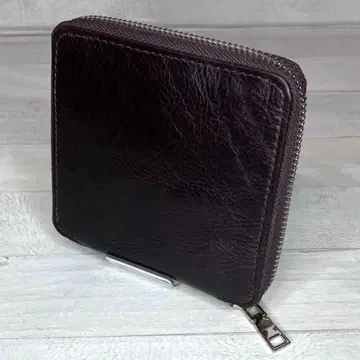 다크 브라운 가죽 접이식 지갑 라운드 지퍼