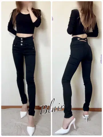 당일 발송! GYDA H/W 허리 크로스 스키니 데님 팬츠 블랙