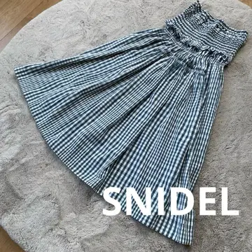 SNIDEL 체크 셔링 스커트 그린