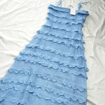 ZARA 자라 컷워크 프릴 니트 원피스 블루 롱 S