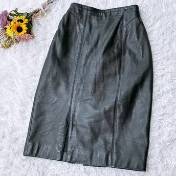 미디 스커트 양가죽 램 가죽 이탈리아 캐주얼 심플 천연 가죽 블랙