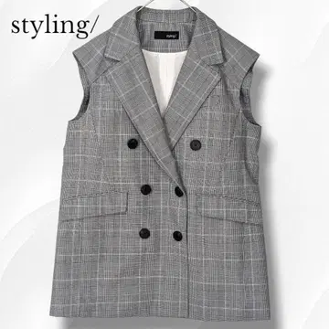 최근 모델 styling/ 체크 슬리브리스 자켓 더블 베스트 베스트