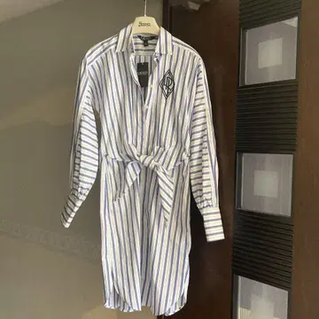 로렌 랄프 로렌 스트라이프 셔츠 원피스 허리 리본