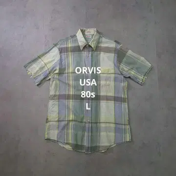 80년대 USA제 ORVIS 체크 셔츠 반팔 L