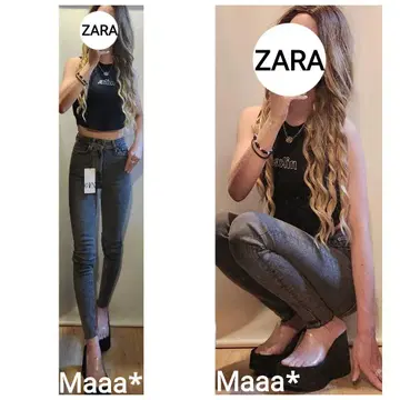 ZARA 스트레치 발림성 블랙 그레이 하이 웨스트 스키니 데님