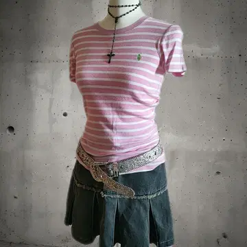 랄프 로렌 피치 T y2k 그런지 헤이세이 갸루 핑크 보더