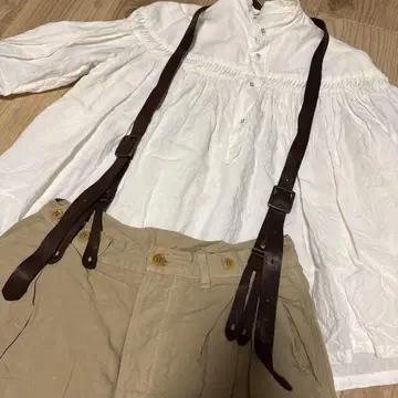 네스트로브 면 린넨 턱 팬츠 베이지 서스펜더 버튼 포함