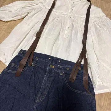 네스트로브 와이드 턱 데님 팬츠 서스펜더 버튼 포함
