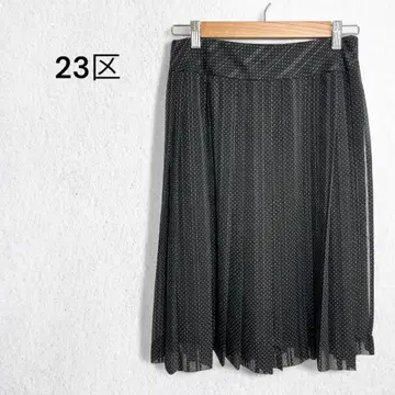 23KU 플리츠 스커트 무릎 기장 도트 무늬 도트 쉬폰 안감 부착