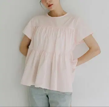 basement online 반팔 티어드 블라우스 핑크