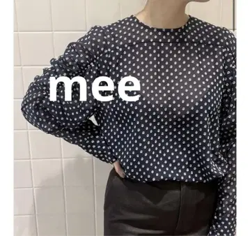 IENA 도트 자카드 퍼프 블라우스 시어 블라우스 네이비