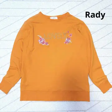 레이디 오렌지 트레이닝복 꽃무늬 자수 스톤 장식 크루넥 캐주얼