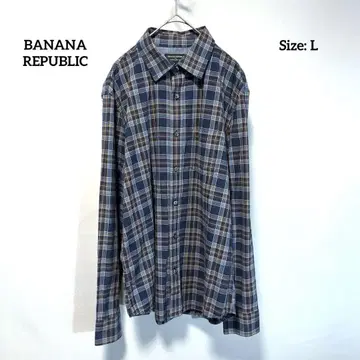 BANANA REPUBLIC 긴팔 셔츠 코튼 체크 네이비 계열 L