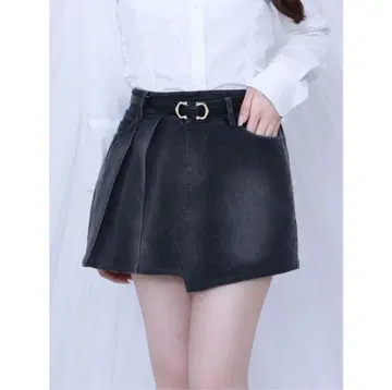 EATME 비대칭 플리츠 미니 데님 스커트