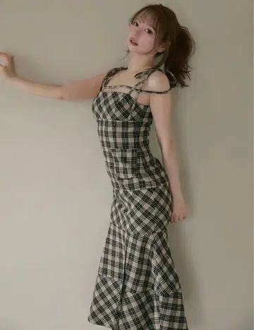 andmary Cecily 체크 롱 드레스 정품