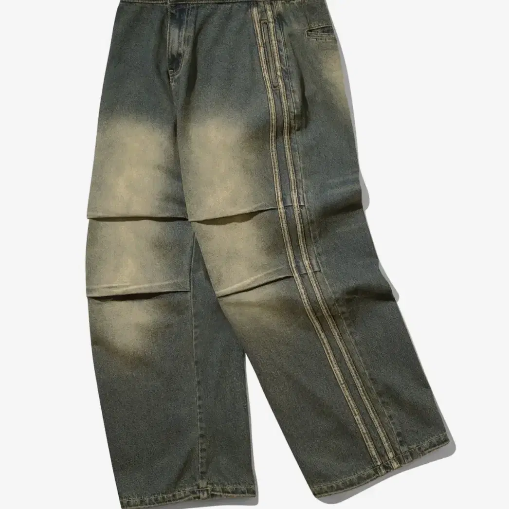 ★TRILLION★ Parachute track line banding denim pants DEEP B Trillion Parachute Track Line Banding Denim Pants (SAND BLUE