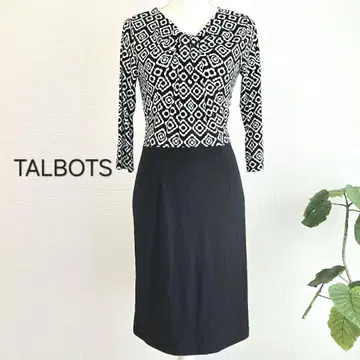 TALBOTS 탈봇 원피스 7부 소매 패턴 블랙 검정 타이트 롱