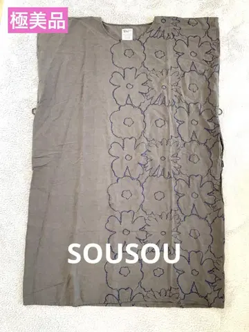 sou sou 소우소우 관두이 직사각형 옷 원피스 꽃무늬  대담한 카키