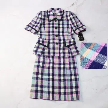 c 미사용 쇼와 레트로 체크 무늬 셋업 스커트 자켓 택
