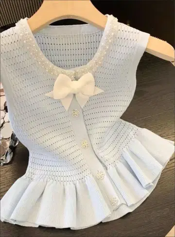 스카이블루 프릴 슬리브리스 셔츠