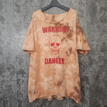 빈티지풍 타이다이 티셔츠 스컬 프린트 XL WARNIG DANGER