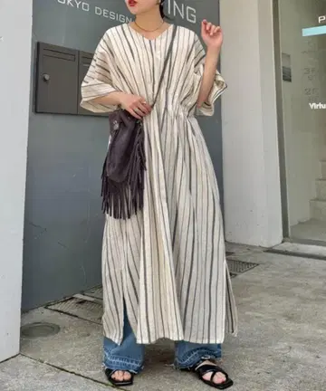 면 린넨 허리 턱 돌먼 원피스