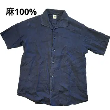 TAKEO KIKUCHI 린넨 100% 반팔 셔츠 네이비 M 사이즈