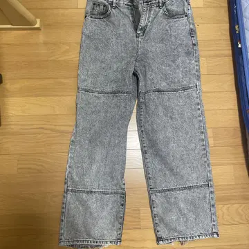 그레이 와이드 레그 데님 팬츠