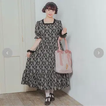 시마미사 시마무라 아오키 미사코 다마스크 무늬 롱 원피스 블랙