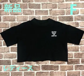 LIBERTYWALK 반팔 티셔츠 블랙 자수 로고 컷오프 여성용