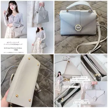 몬와키 레이나 백 펄 버클 장식 2way 백 중형 얇은 주황 베이지