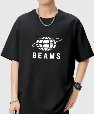 BEAMS 블랙 오버 사이즈 티셔츠