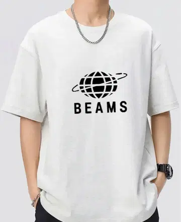 BEAMS 오버 사이즈 티셔츠 화이트