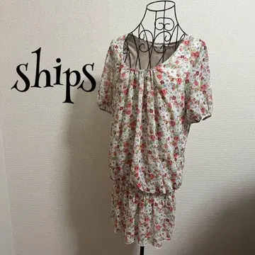 쉽스/쉽스/블라우스/프리 사이즈/꽃무늬/프릴/반팔/둥근넥/얇은 소재/여름