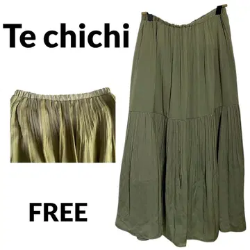 Te chichi 롱 스커트 플리츠 카키 허리밴딩 10140
