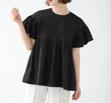 Fitmore 컷워크 슬리브 블라우스 블랙