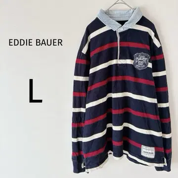 Eddie Bauer 긴팔 피케 셔츠 로고 와펜 캐주얼 스트라이프