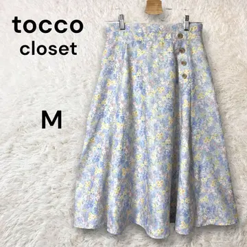 tocco closet 사이드 장식 버튼 플라워 프린트 플레어 스커트 M