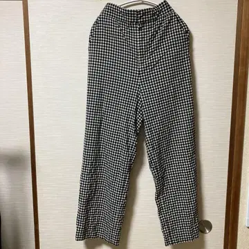 깅엄 체크 와이드 레그 슬랙스