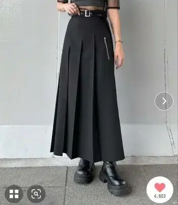 블랙 플리츠 롱 스커트 벨트 시착만 한 상품